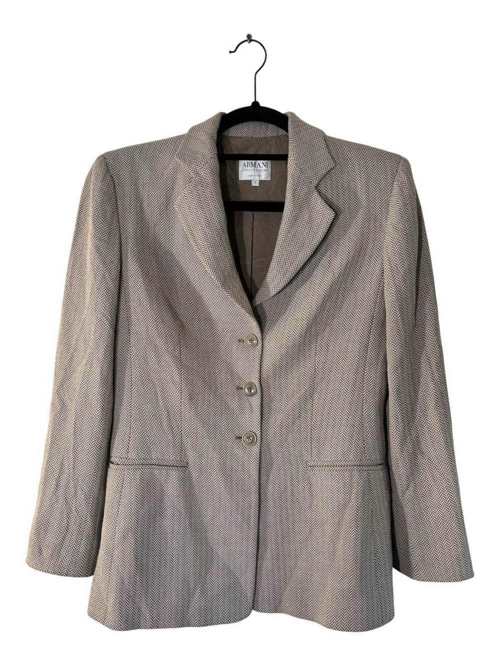Armani Collezioni Herringbone Blazer Taupe Beige Jacket Size 2